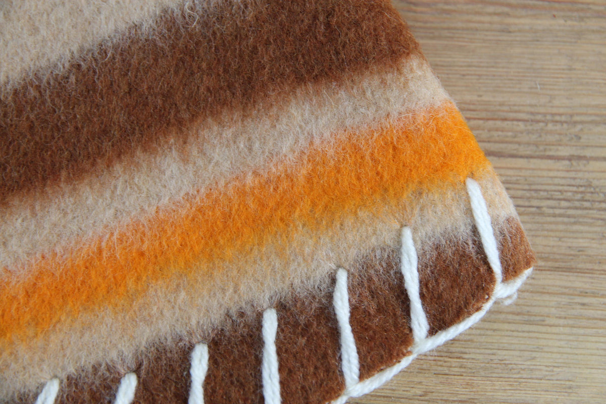 Handmade Upcycled Wool Sauna Hat – Striped Banya Spa Accessory (Brown, Beige, Orange)