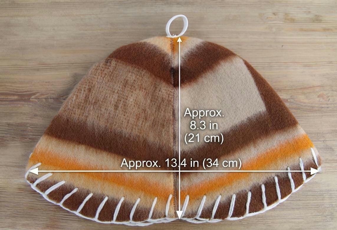 Handmade Upcycled Wool Sauna Hat – Striped Banya Spa Accessory (Brown, Beige, Orange)