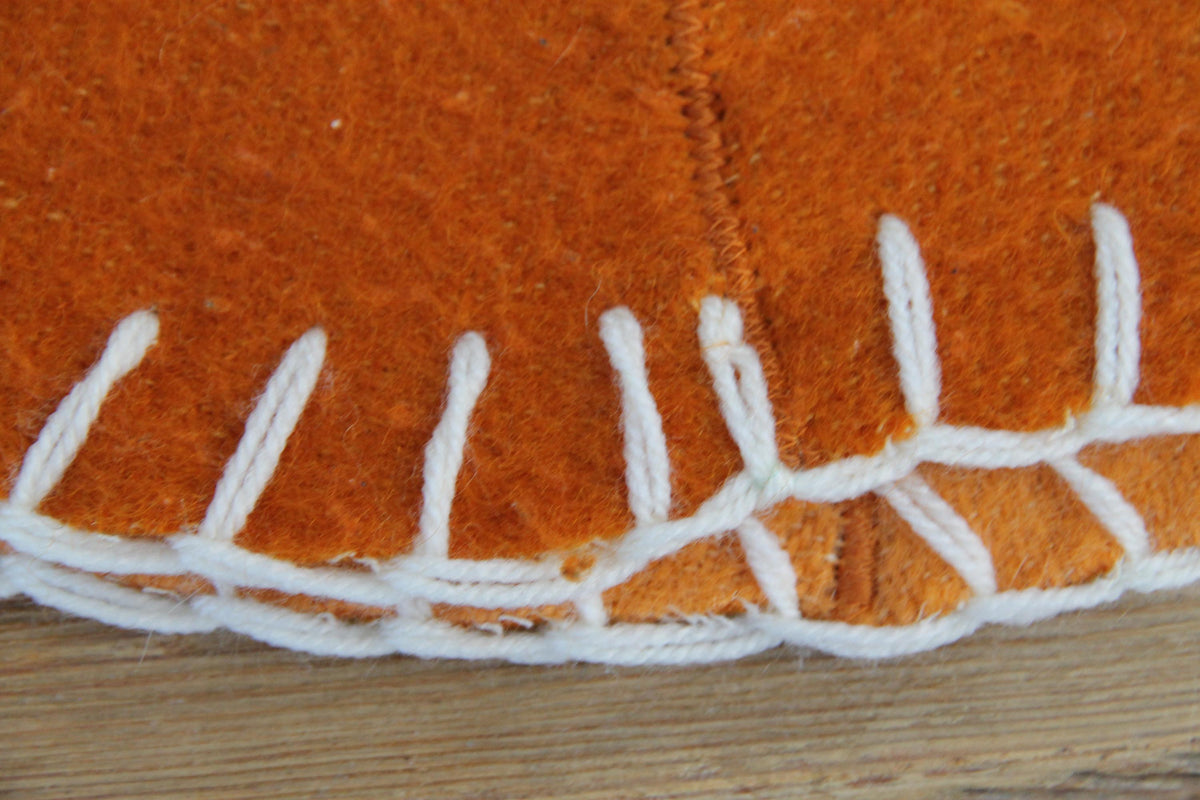 Handmade Upcycled Wool Sauna Hat – Mustard Orange, White Stitch Banya Accessory