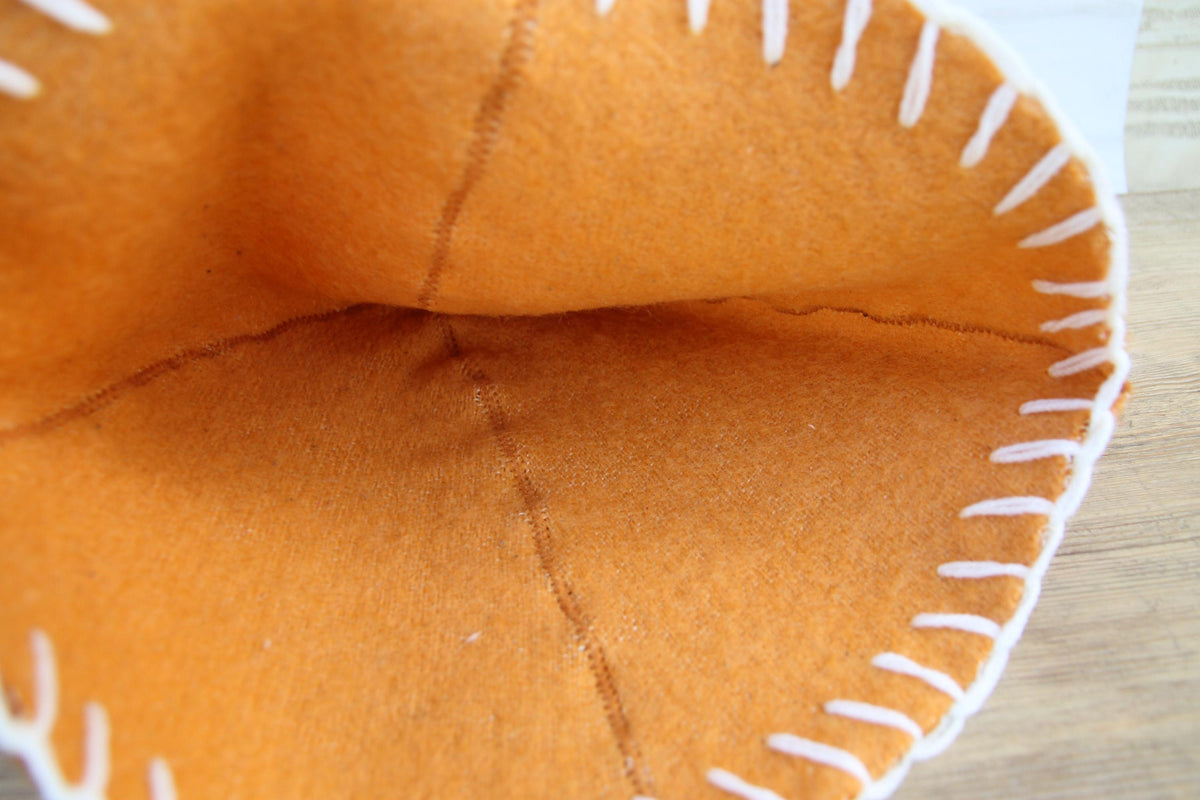 Handmade Upcycled Wool Sauna Hat – Mustard Orange, White Stitch Banya Accessory