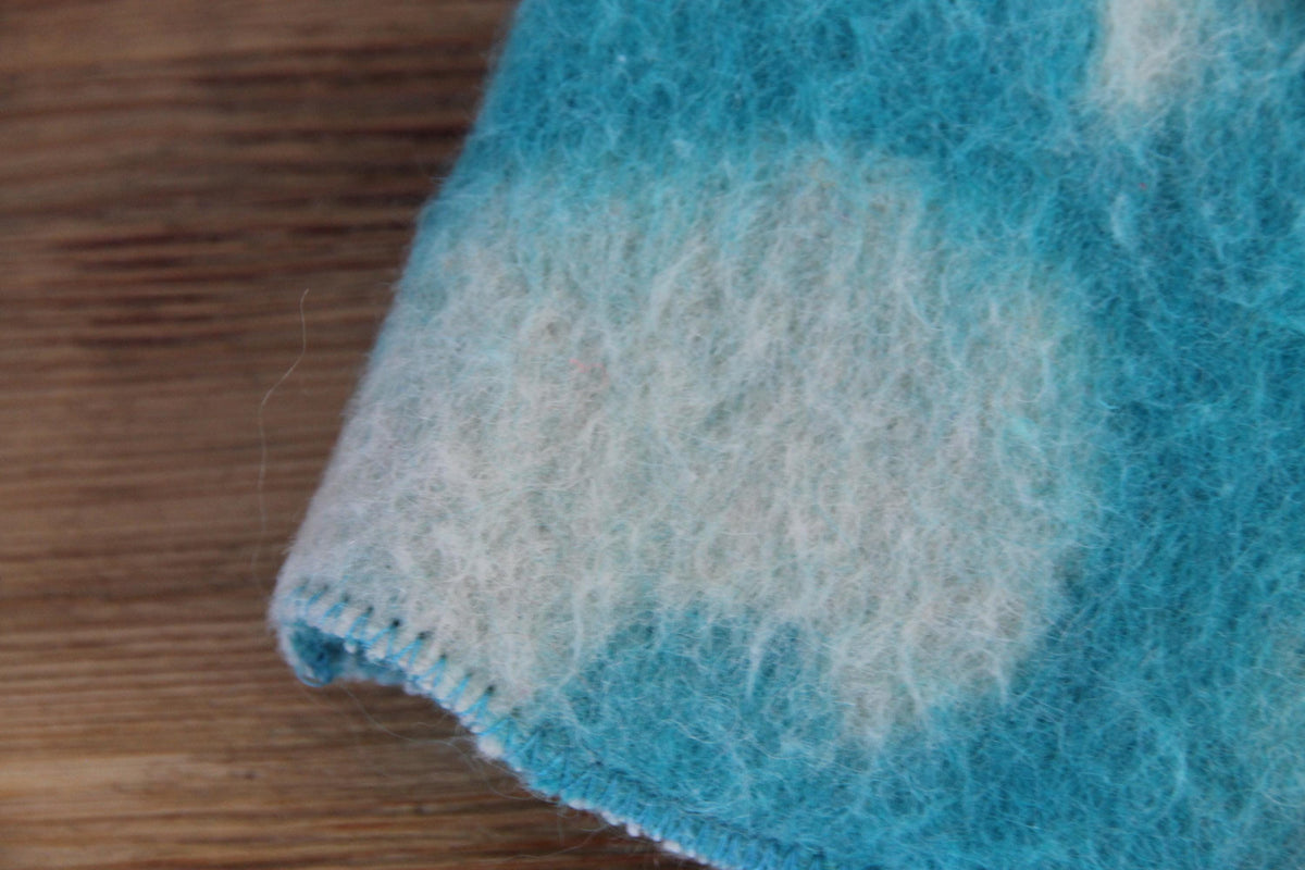 Handmade Upcycled Wool Sauna Hat – Turquoise Blue Abstract Cloud Pattern (Eco-Friendly Spa Accessory)