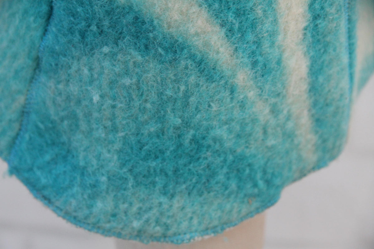 Handmade Upcycled Wool Sauna Hat – Turquoise Blue Abstract Cloud Pattern (Eco-Friendly Spa Accessory)