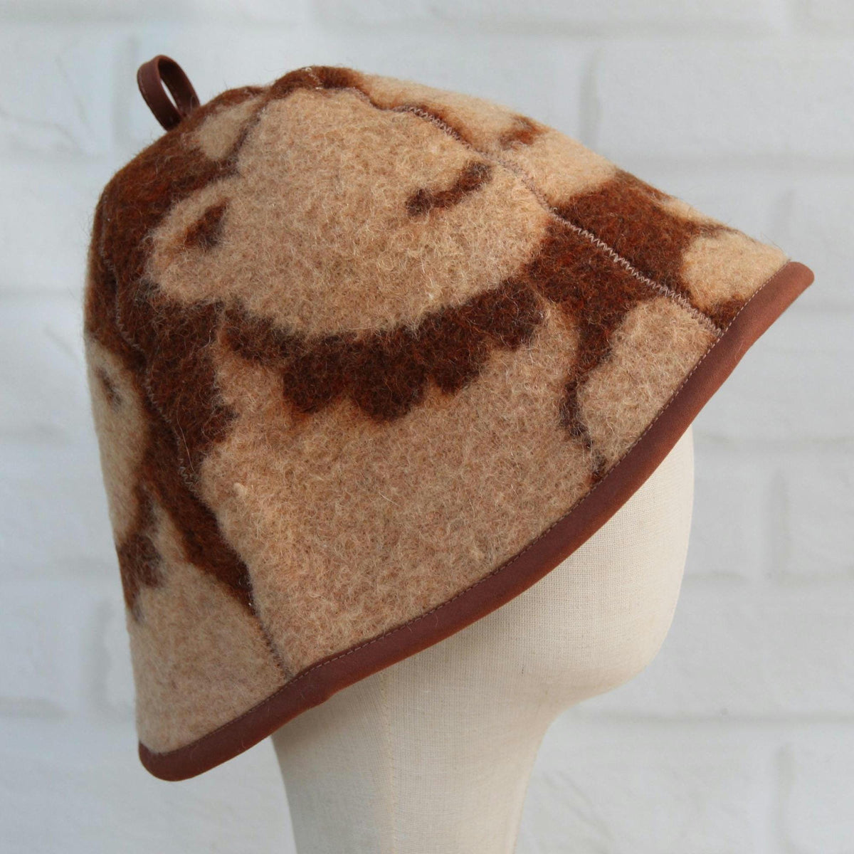 Handmade Upcycled Wool Sauna Hat – Bear Pattern, Sustainable Spa Accessory