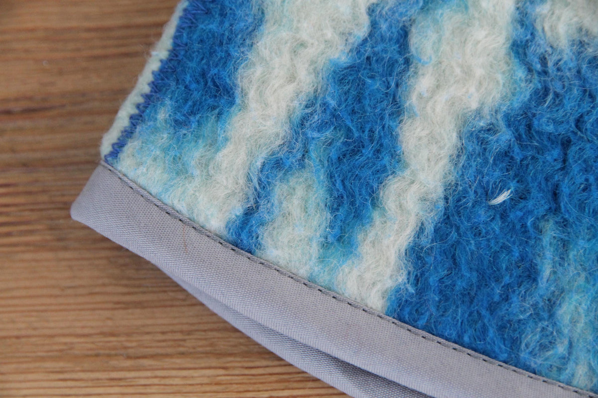 Handmade Upcycled Wool Sauna Hat – Blue White Abstract Banya Spa Accessory