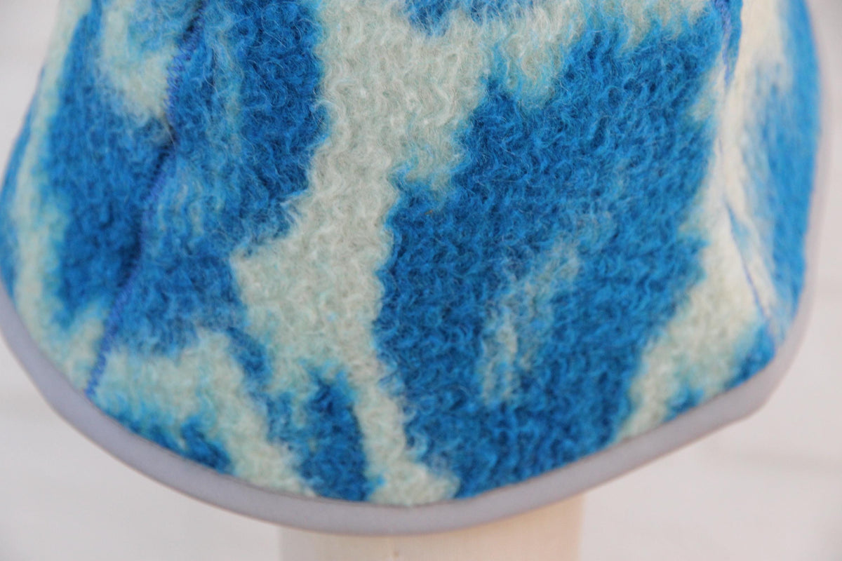 Handmade Upcycled Wool Sauna Hat – Blue White Abstract Banya Spa Accessory