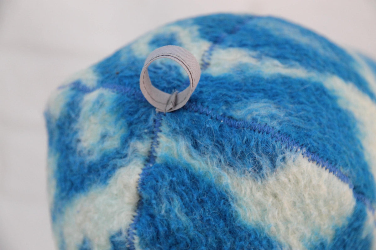 Handmade Upcycled Wool Sauna Hat – Blue White Abstract Banya Spa Accessory