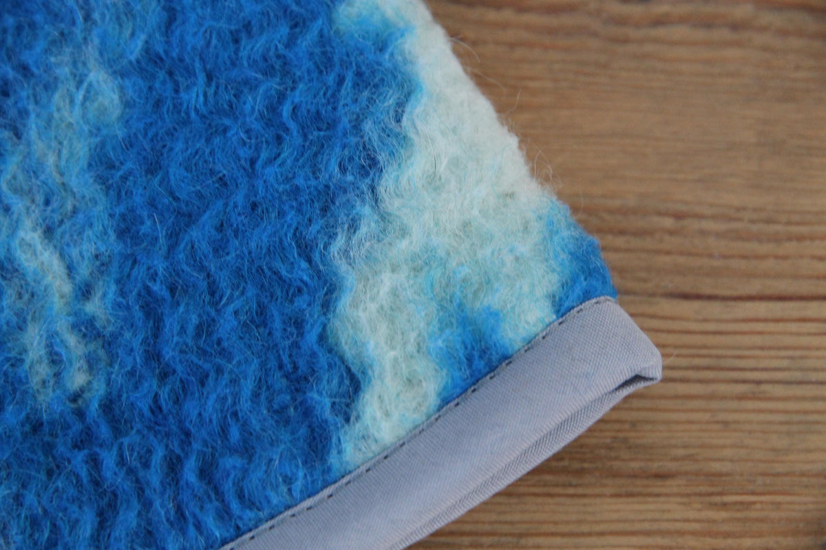 Handmade Upcycled Wool Sauna Hat – Blue White Abstract Banya Spa Accessory