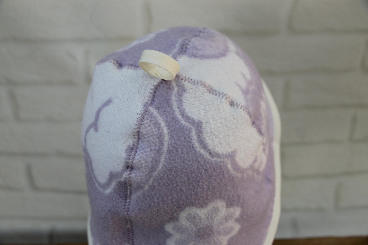 Handmade Upcycled Wool Sauna Hat – Lavender Floral Banya Accessory (Loop)