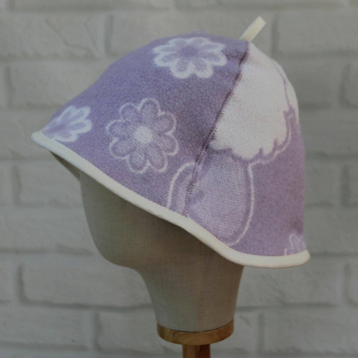 Handmade Upcycled Wool Sauna Hat – Lavender Floral Banya Accessory (Loop)