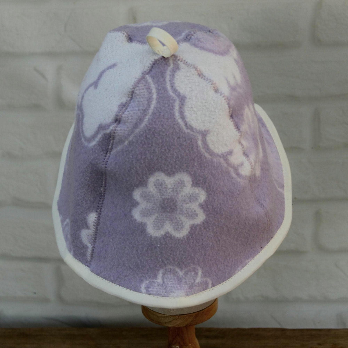 Handmade Upcycled Wool Sauna Hat – Lavender Floral Banya Accessory (Loop)