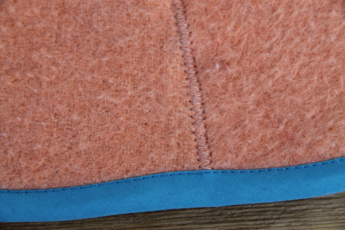Handmade Wool Sauna Hat, Vintage Blanket Banya Cap, Upcycled Peach Blue Steam Room Hat