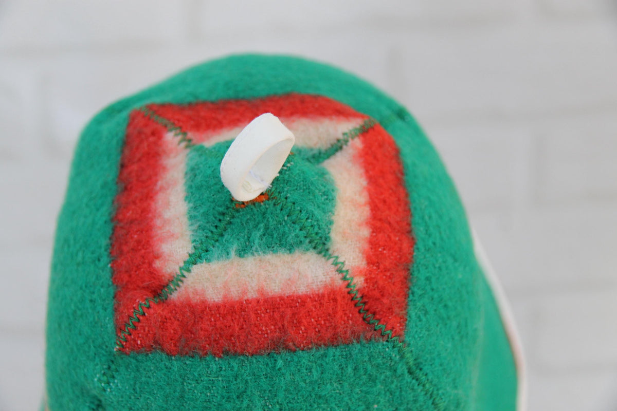 Handmade Wool Sauna Hat, Green Red Striped Banya Cap, Eco-Friendly Spa Accessory