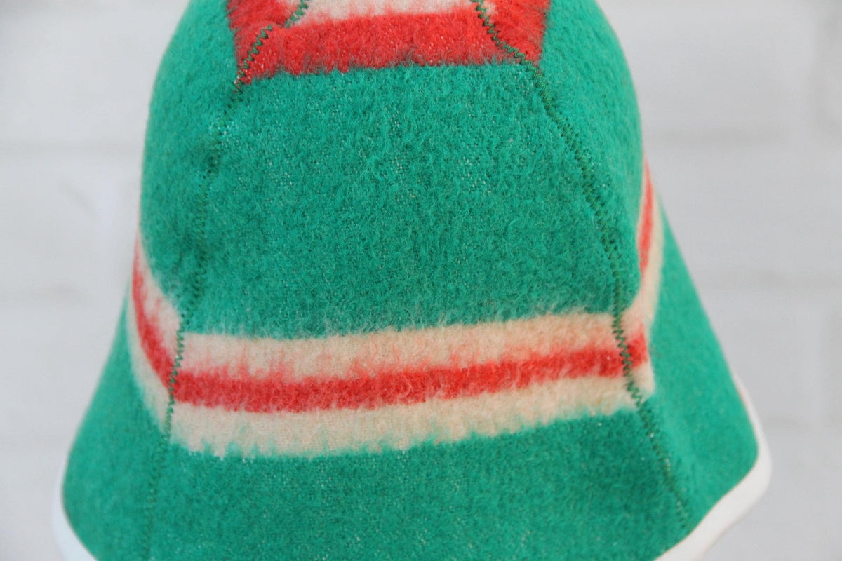 Handmade Wool Sauna Hat, Green Red Striped Banya Cap, Eco-Friendly Spa Accessory