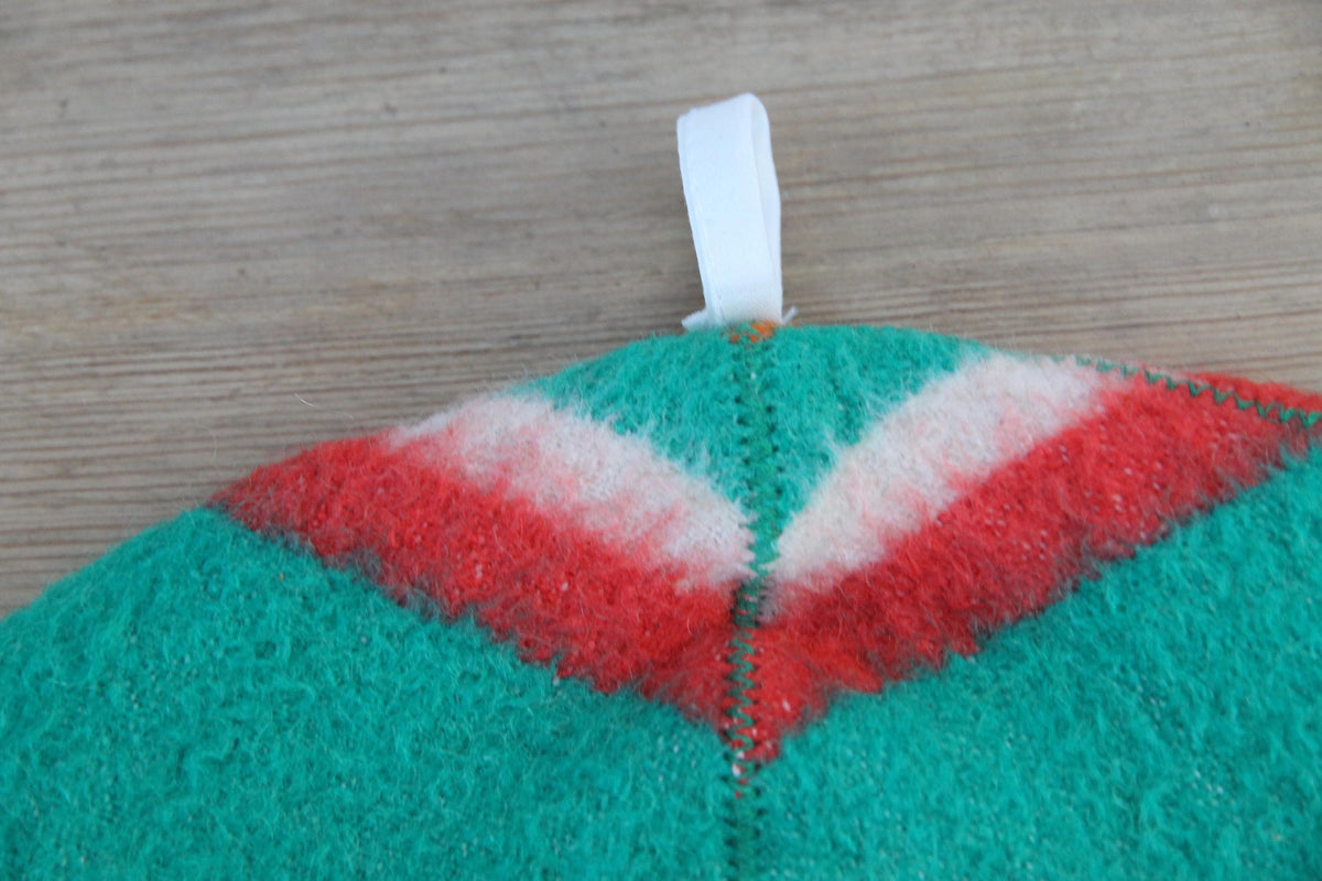 Handmade Wool Sauna Hat, Green Red Striped Banya Cap, Eco-Friendly Spa Accessory