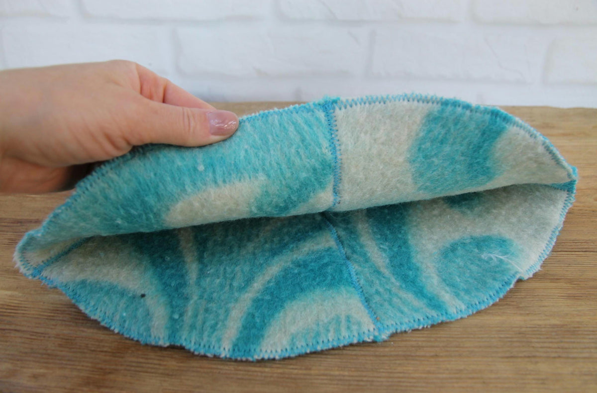 Handmade Wool Sauna Hat, Upcycled Turquoise White Banya Cap, Spa Accessory