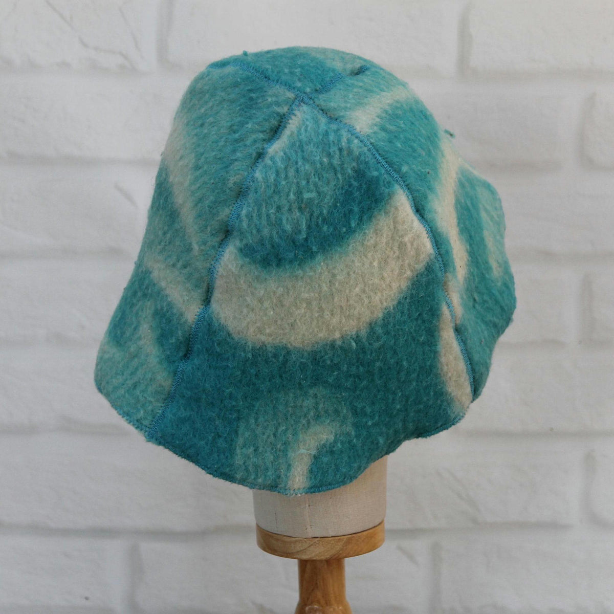Handmade Wool Sauna Hat, Upcycled Turquoise White Banya Cap, Spa Accessory
