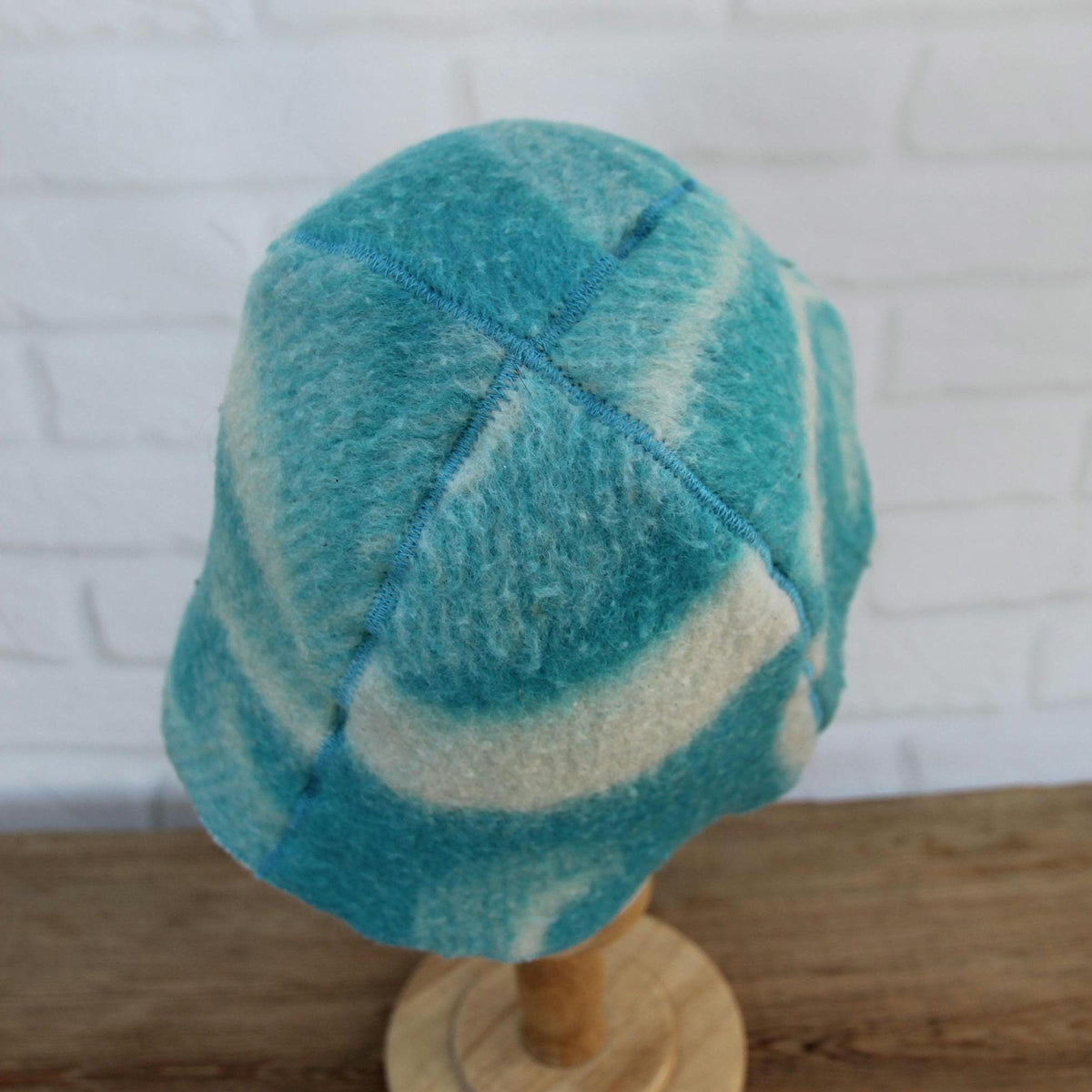 Handmade Wool Sauna Hat, Upcycled Turquoise White Banya Cap, Spa Accessory
