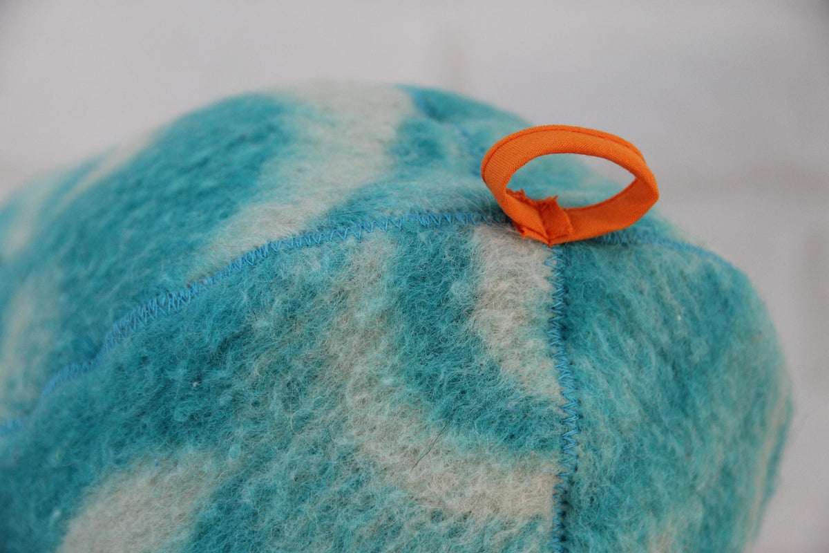 Handmade Wool Sauna Hat, Vintage Blue Cream Banya Cap, Spa Accessory