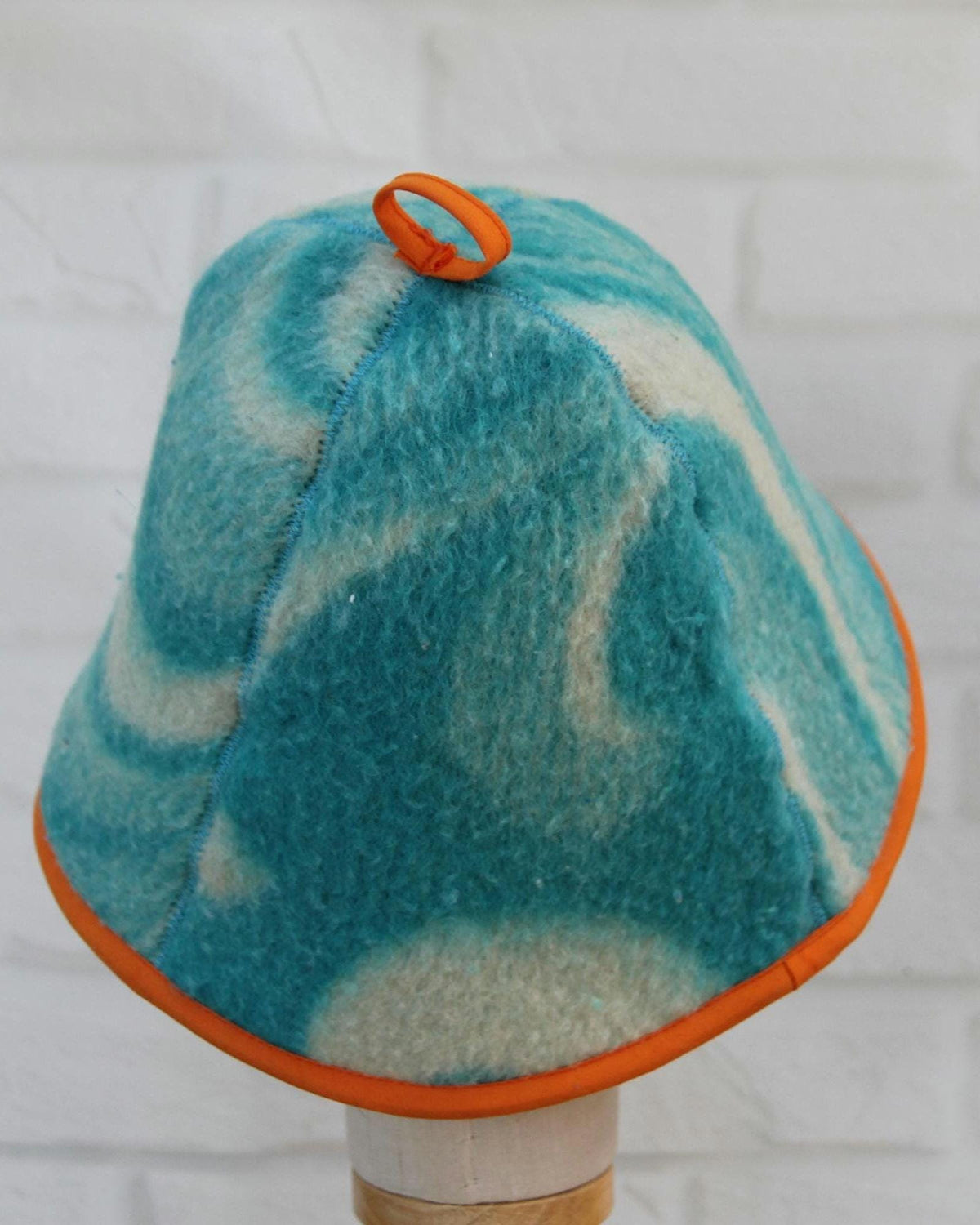 Handmade Wool Sauna Hat, Vintage Blue Cream Banya Cap, Spa Accessory