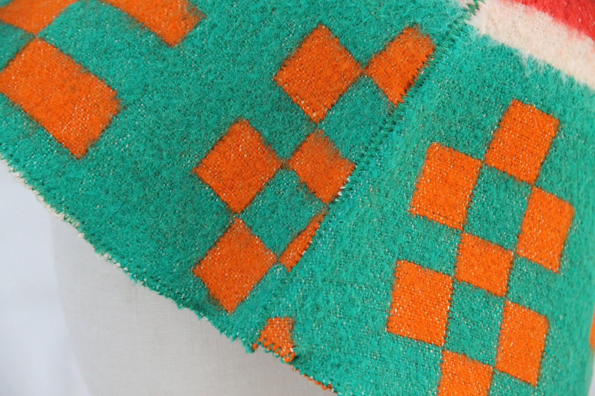 Handmade Upcycled Wool Sauna Hat - Green Orange Geometric Banya Hat