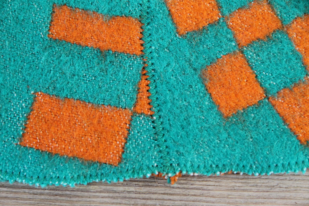 Handmade Upcycled Wool Sauna Hat - Green Orange Geometric Banya Hat