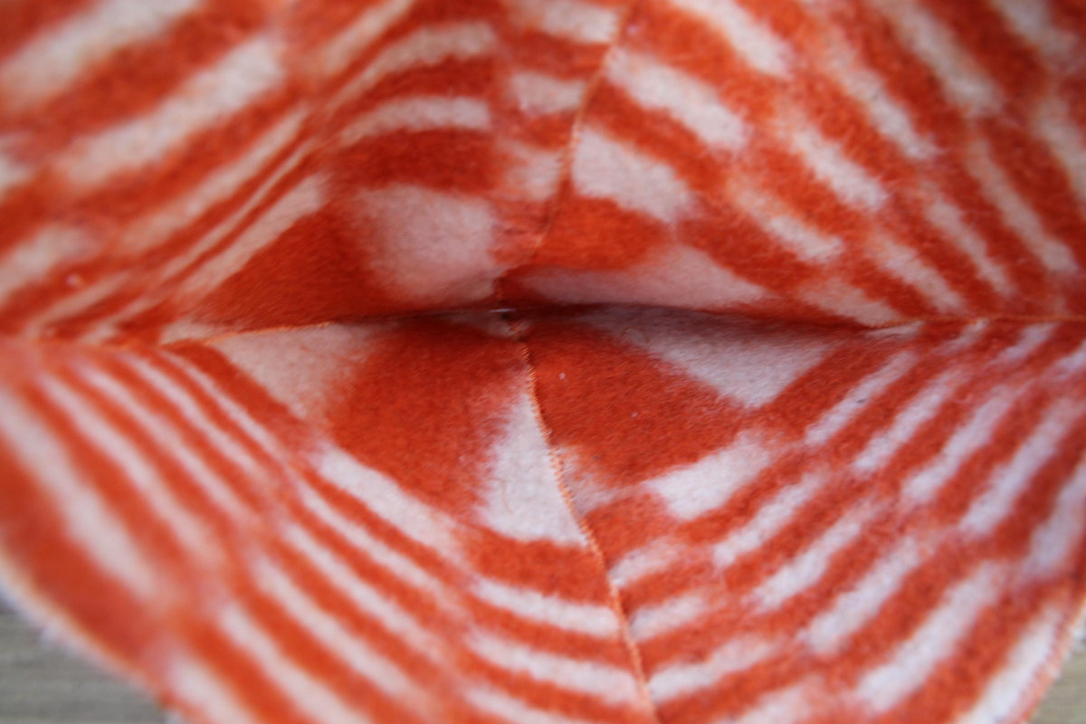 Handmade Upcycled Wool Sauna Hat, Orange White Geometric Banya Cap, Heat Protection Spa Accessory