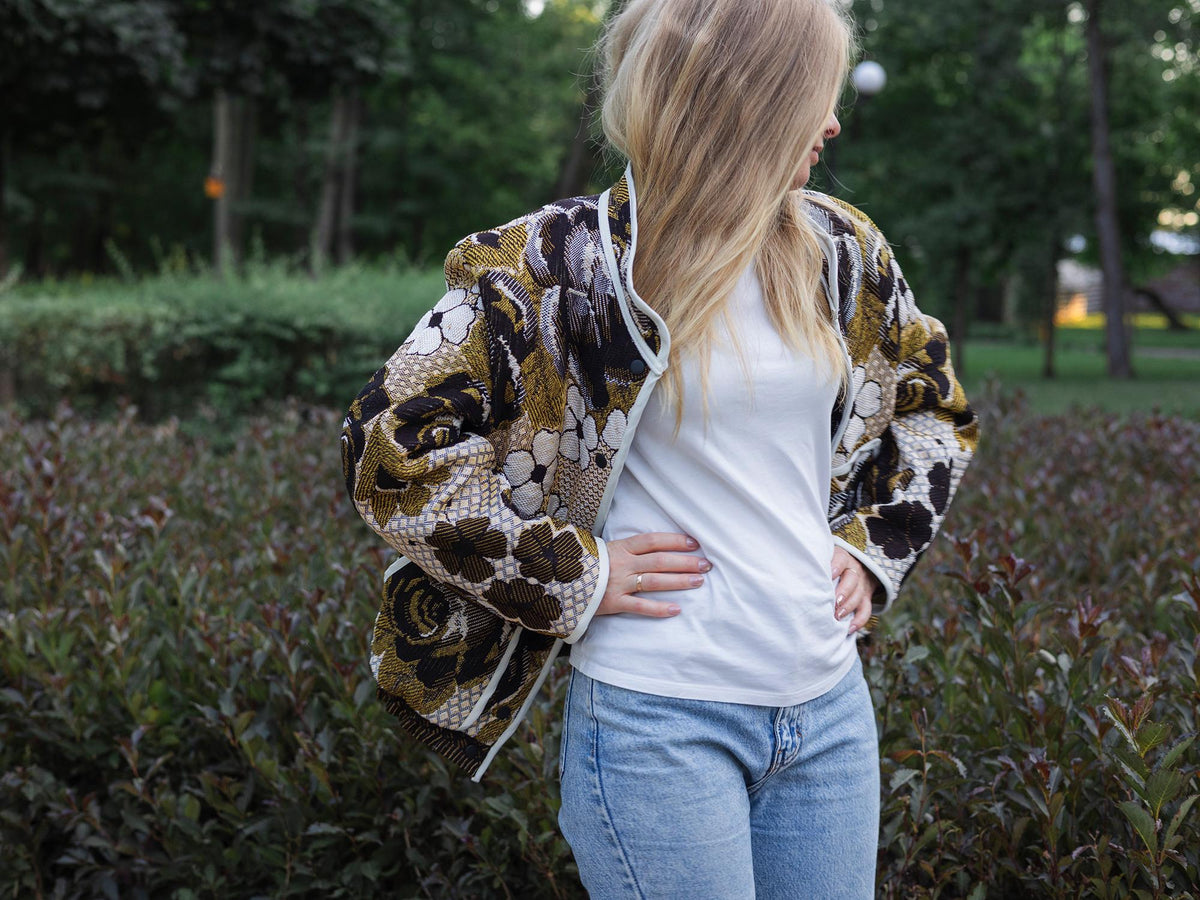 Handmade Tapestry Jacket, Upcycled Vintage Floral Blanket Coat, Oversized Statement Bomber, Unique Boho Outerwear