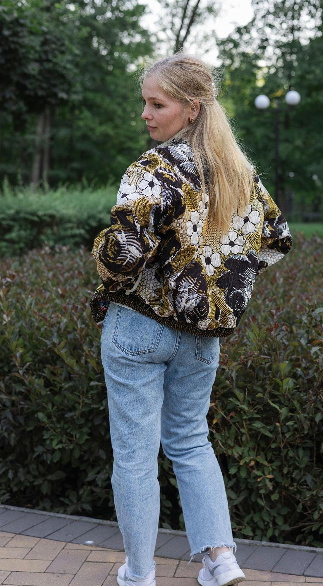 Handmade Tapestry Jacket, Upcycled Vintage Floral Blanket Coat, Oversized Statement Bomber, Unique Boho Outerwear