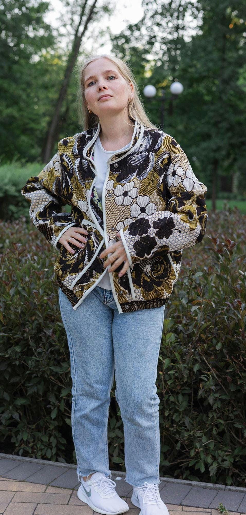 Handmade Tapestry Jacket, Upcycled Vintage Floral Blanket Coat, Oversized Statement Bomber, Unique Boho Outerwear