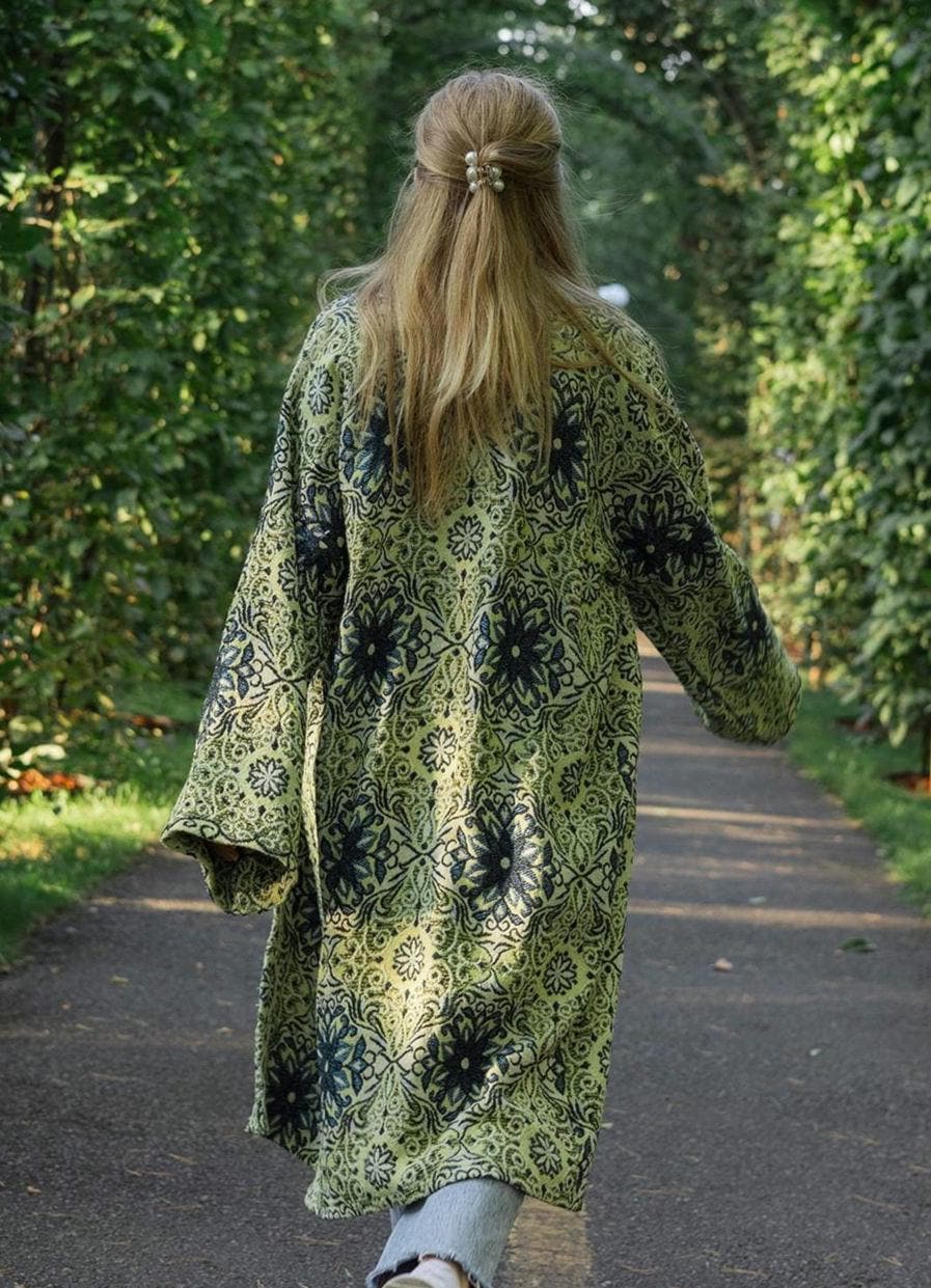 Handmade Vintage Tapestry Cardigan, Upcycled Floral Duster Coat, Oversized Boho Outerwear