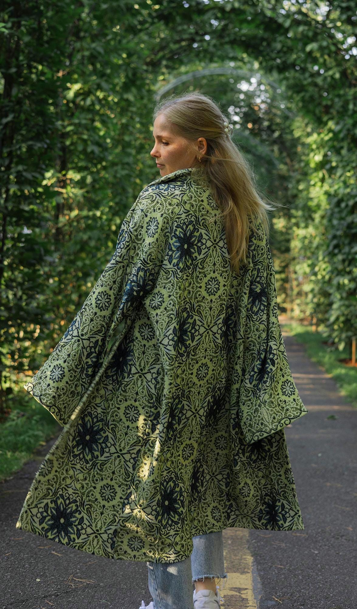 Handmade Vintage Tapestry Cardigan, Upcycled Floral Duster Coat, Oversized Boho Outerwear