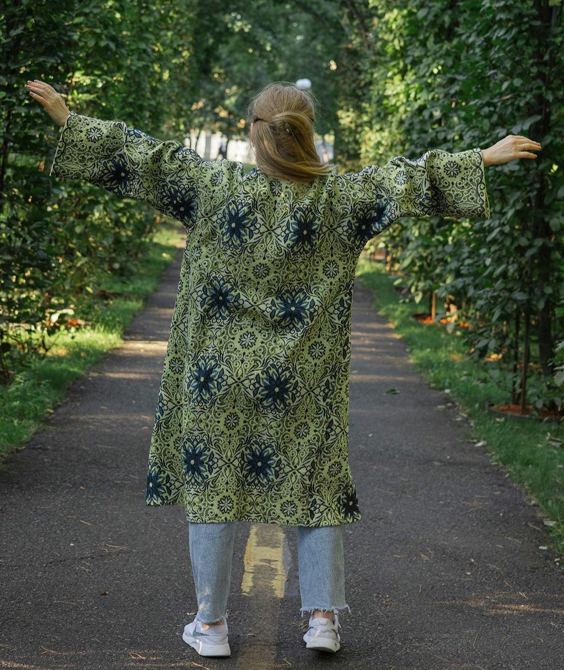 Handmade Vintage Tapestry Cardigan, Upcycled Floral Duster Coat, Oversized Boho Outerwear