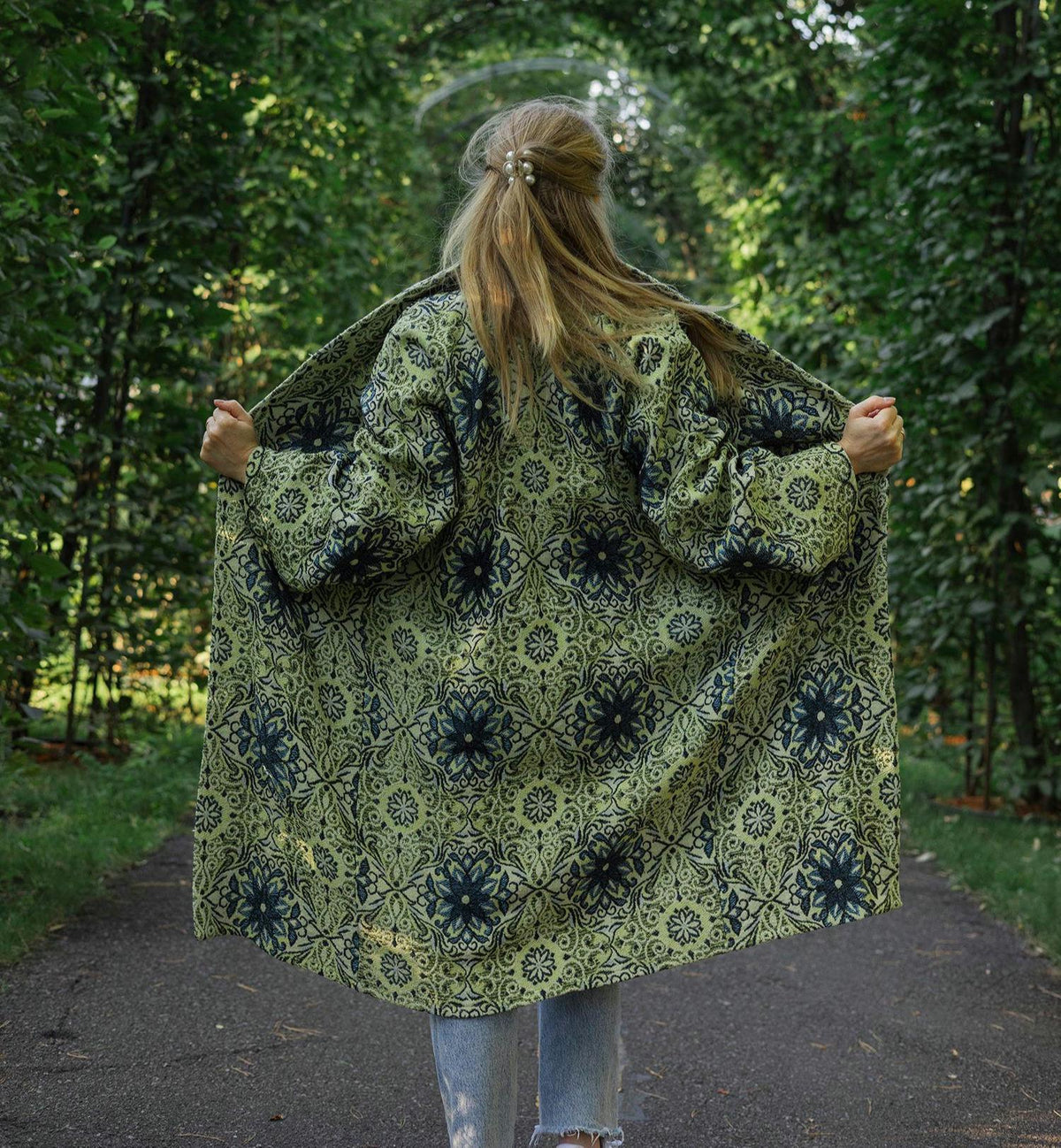 Handmade Vintage Tapestry Cardigan, Upcycled Floral Duster Coat, Oversized Boho Outerwear