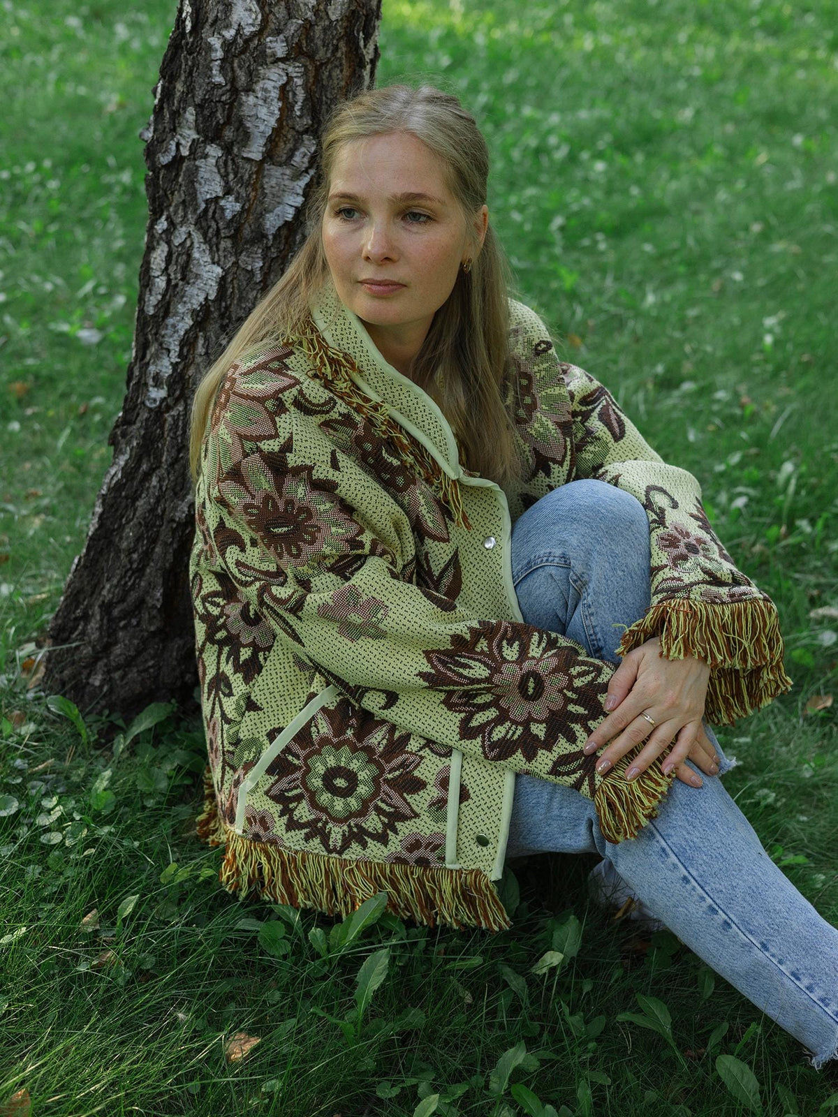 Handmade Fringe Tapestry Jacket, Upcycled Vintage Blanket Coat, Boho Statement Bomber (Oversized S-M)