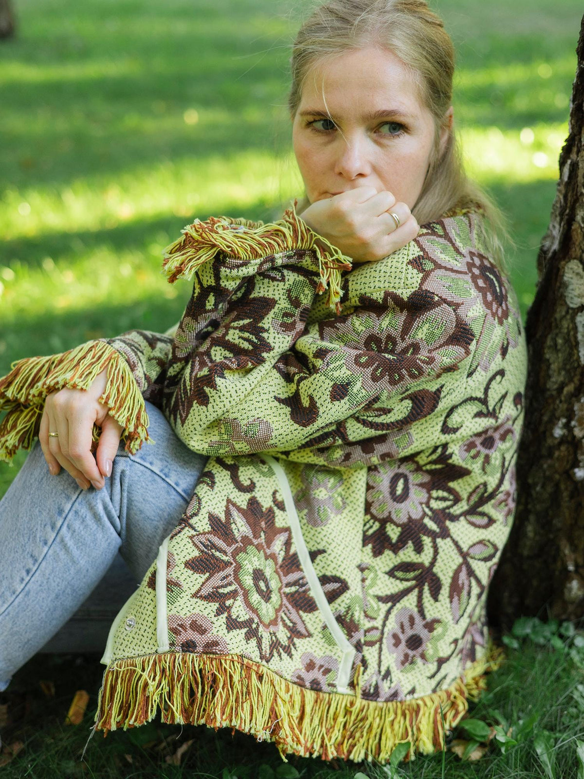 Handmade Fringe Tapestry Jacket, Upcycled Vintage Blanket Coat, Boho Statement Bomber (Oversized S-M)