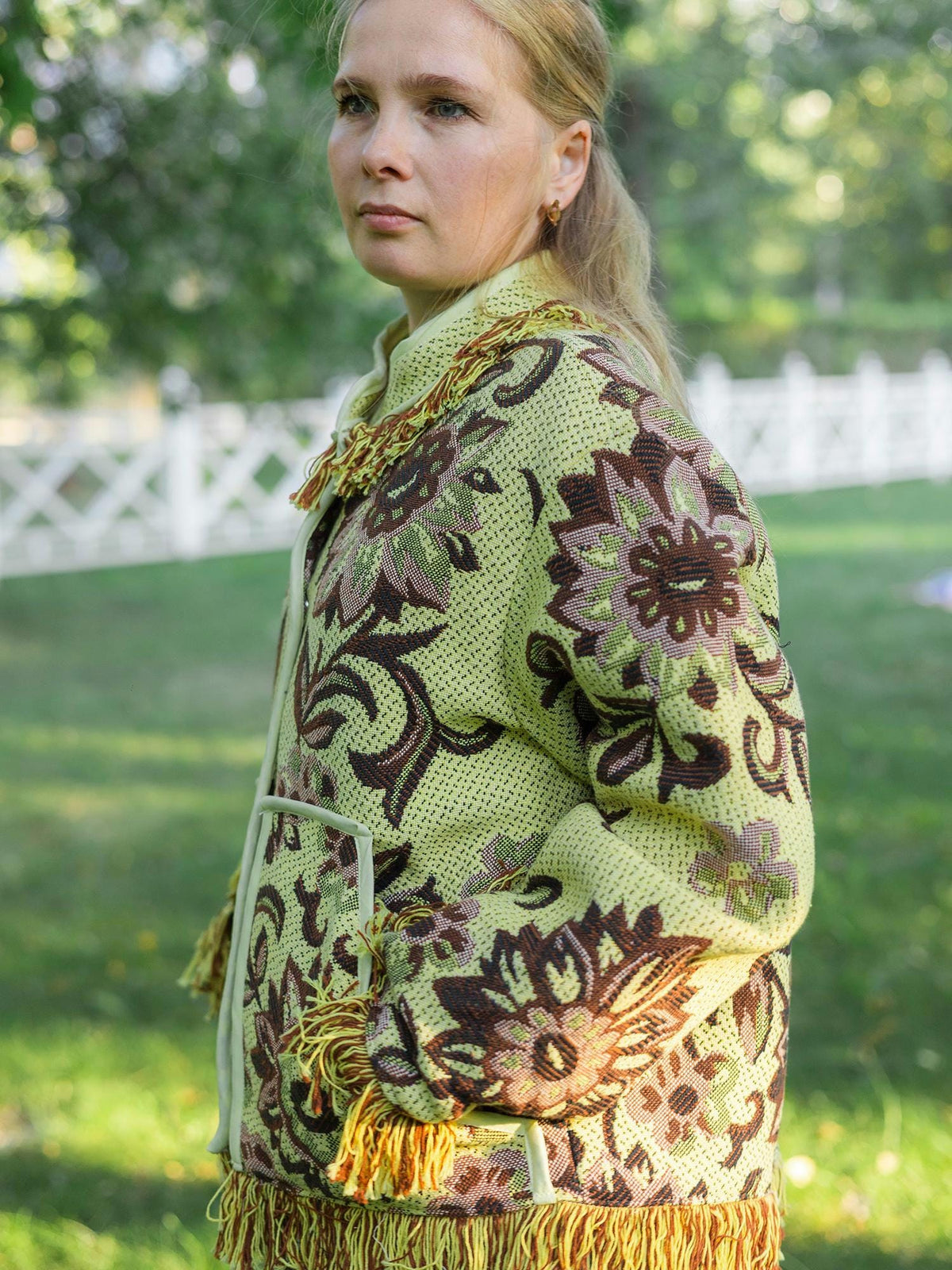 Handmade Fringe Tapestry Jacket, Upcycled Vintage Blanket Coat, Boho Statement Bomber (Oversized S-M)