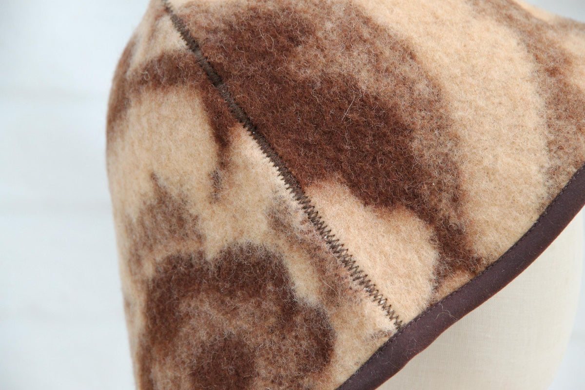One-of-a-Kind Wool Sauna Hat, Upcycled Floral Pattern Blanket, Boho Chic Banya Headwear