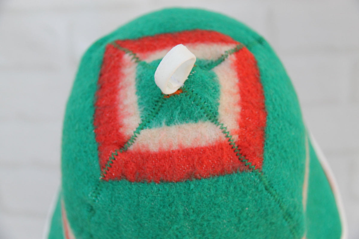 Handmade Wool Sauna Hat, Green Red Striped Banya Cap, Eco-Friendly Spa Accessory