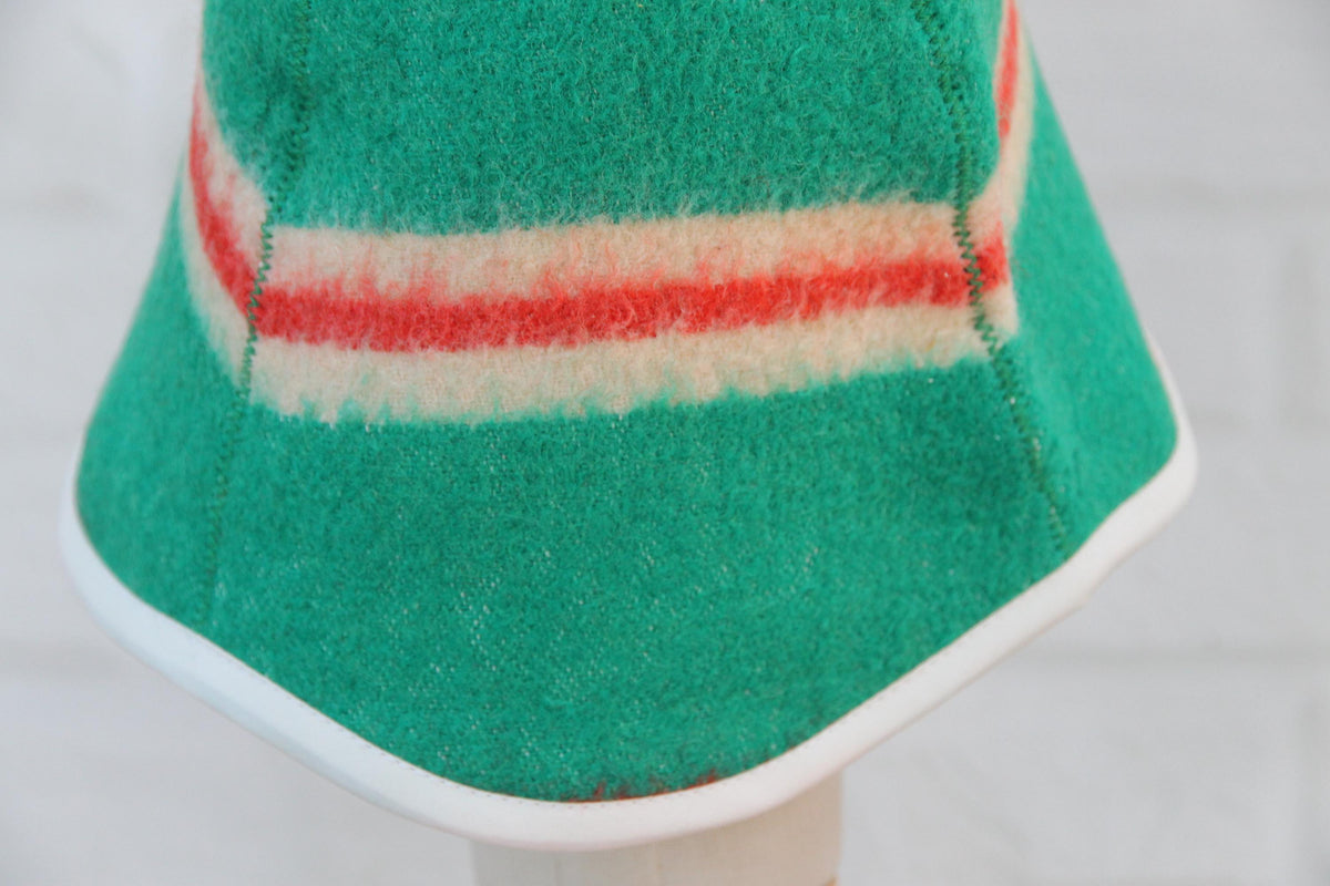 Handmade Wool Sauna Hat, Green Red Striped Banya Cap, Eco-Friendly Spa Accessory