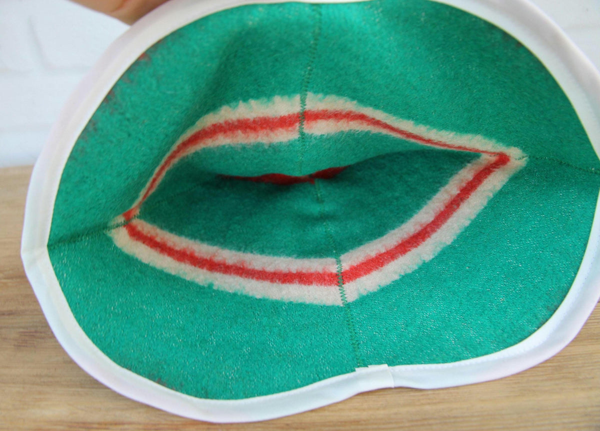 Handmade Wool Sauna Hat, Green Red Striped Banya Cap, Eco-Friendly Spa Accessory