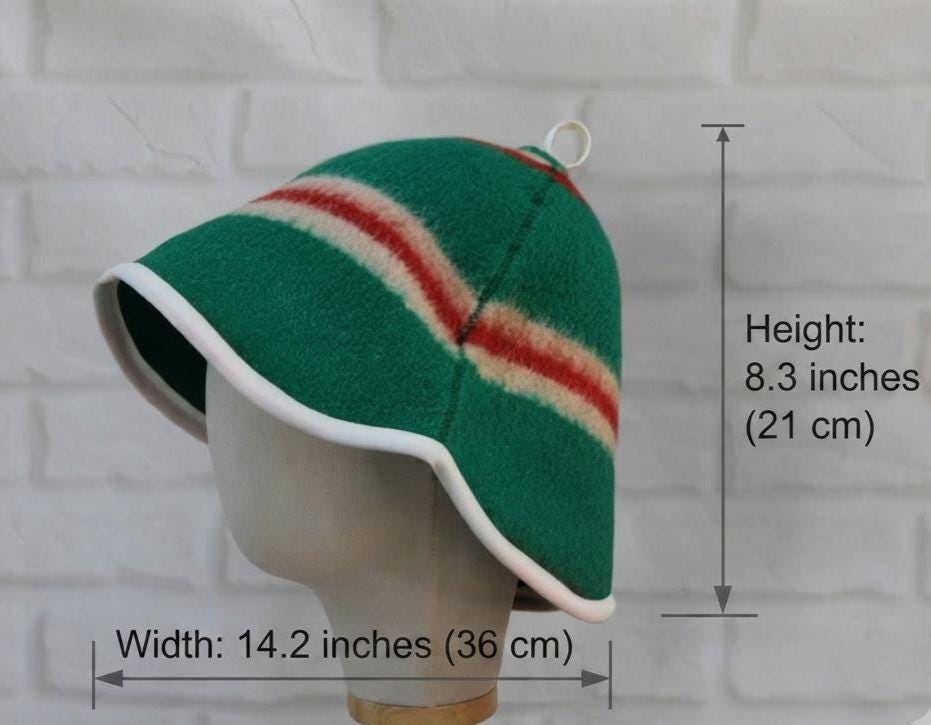 Handmade Wool Sauna Hat, Green Red Striped Banya Cap, Eco-Friendly Spa Accessory