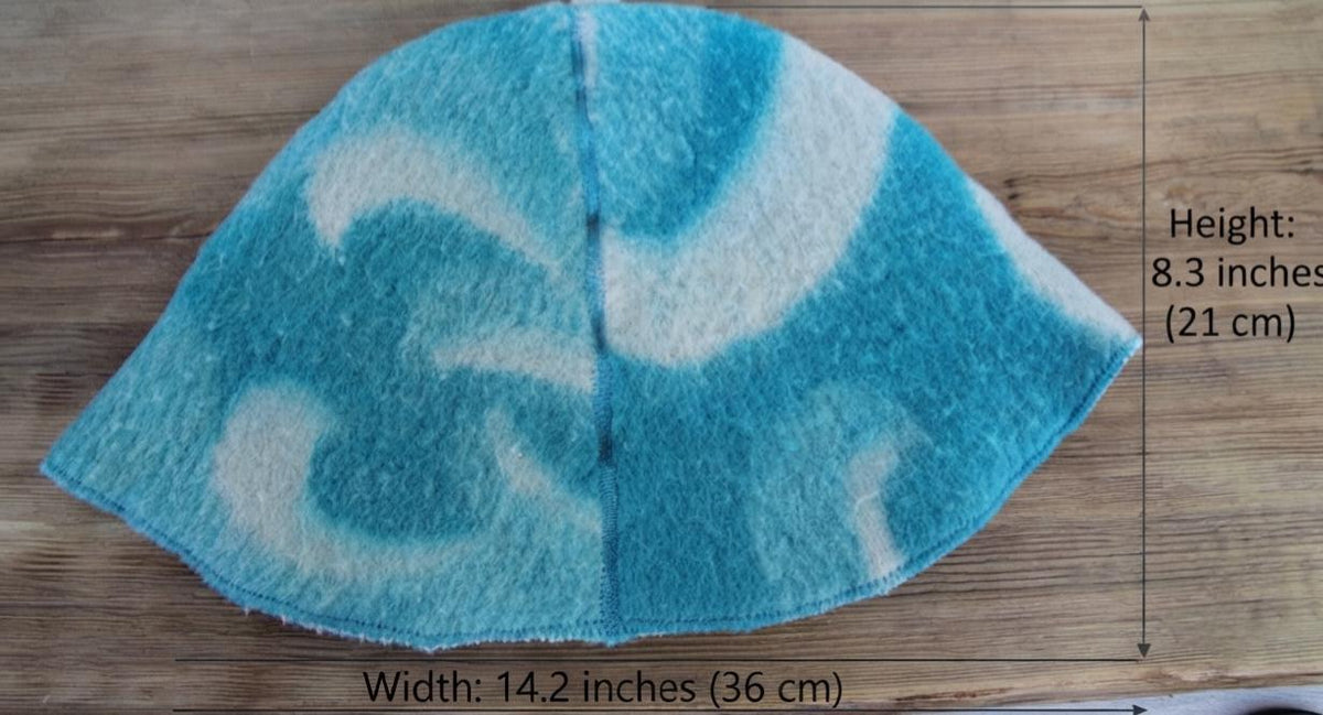 Handmade Wool Sauna Hat, Upcycled Turquoise White Banya Cap, Spa Accessory