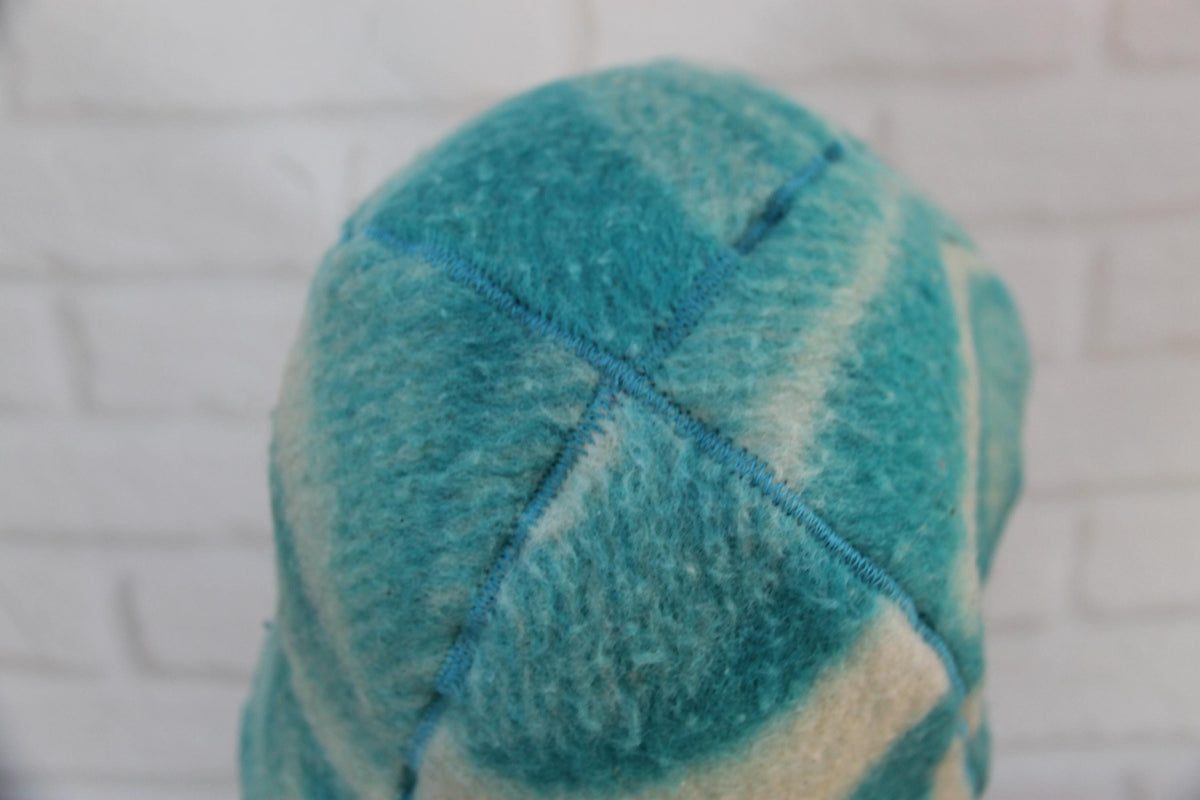 Handmade Wool Sauna Hat, Upcycled Turquoise White Banya Cap, Spa Accessory