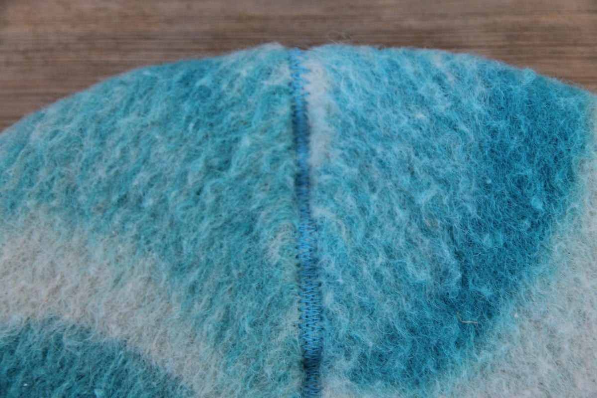 Handmade Wool Sauna Hat, Upcycled Turquoise White Banya Cap, Spa Accessory