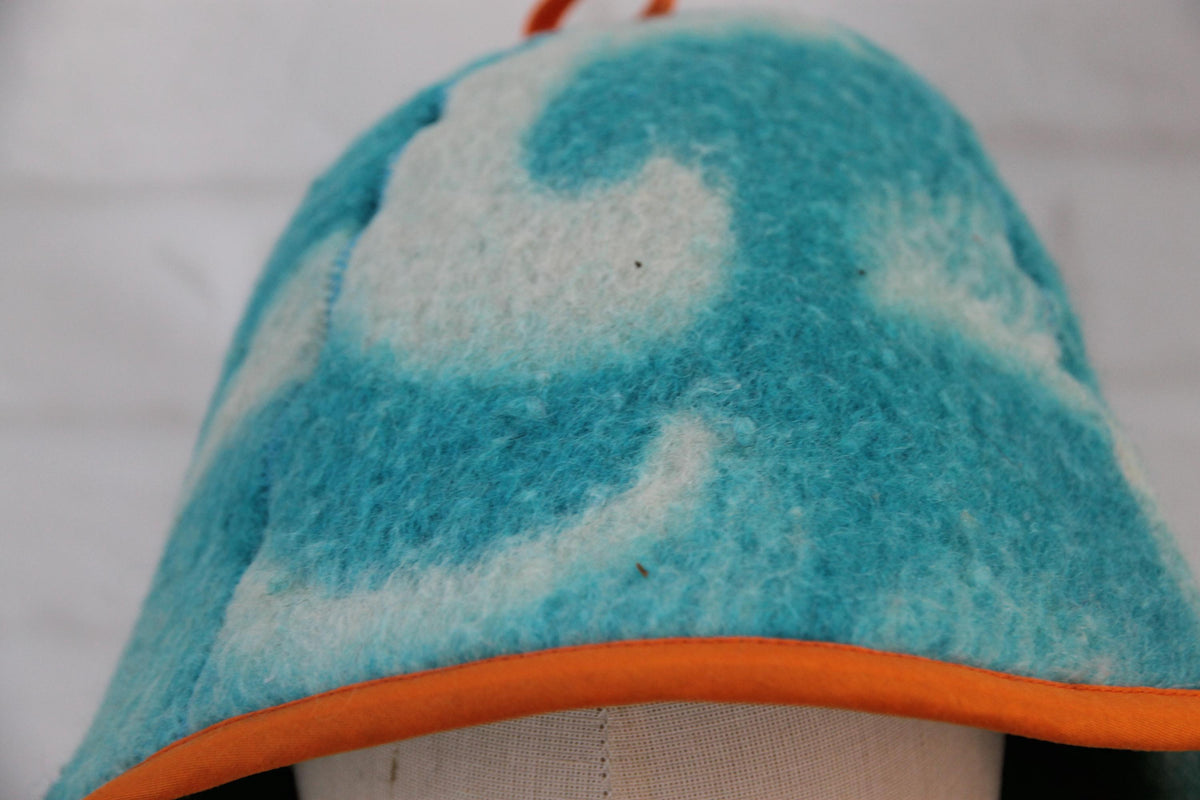 Handmade Wool Sauna Hat, Vintage Blue Cream Banya Cap, Spa Accessory