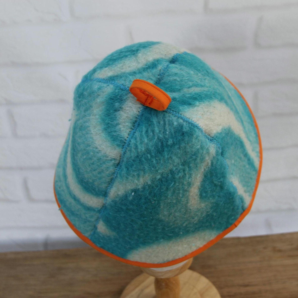 Handmade Wool Sauna Hat, Vintage Blue Cream Banya Cap, Spa Accessory