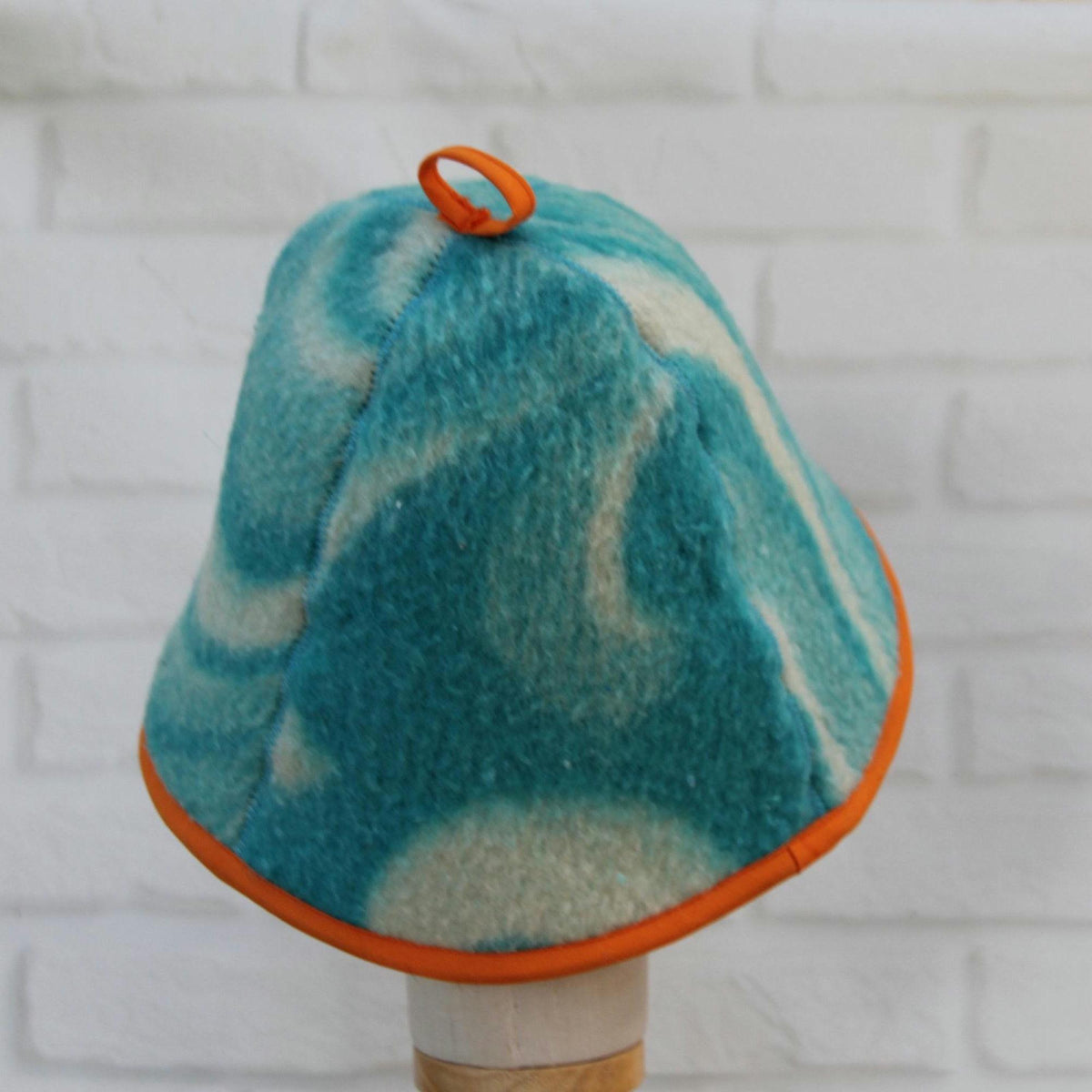 Handmade Wool Sauna Hat, Vintage Blue Cream Banya Cap, Spa Accessory