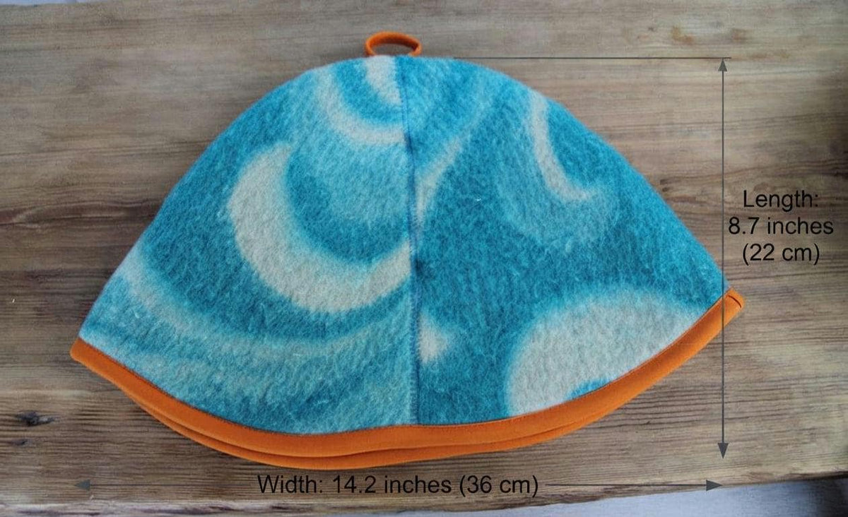 Handmade Wool Sauna Hat, Vintage Blue Cream Banya Cap, Spa Accessory