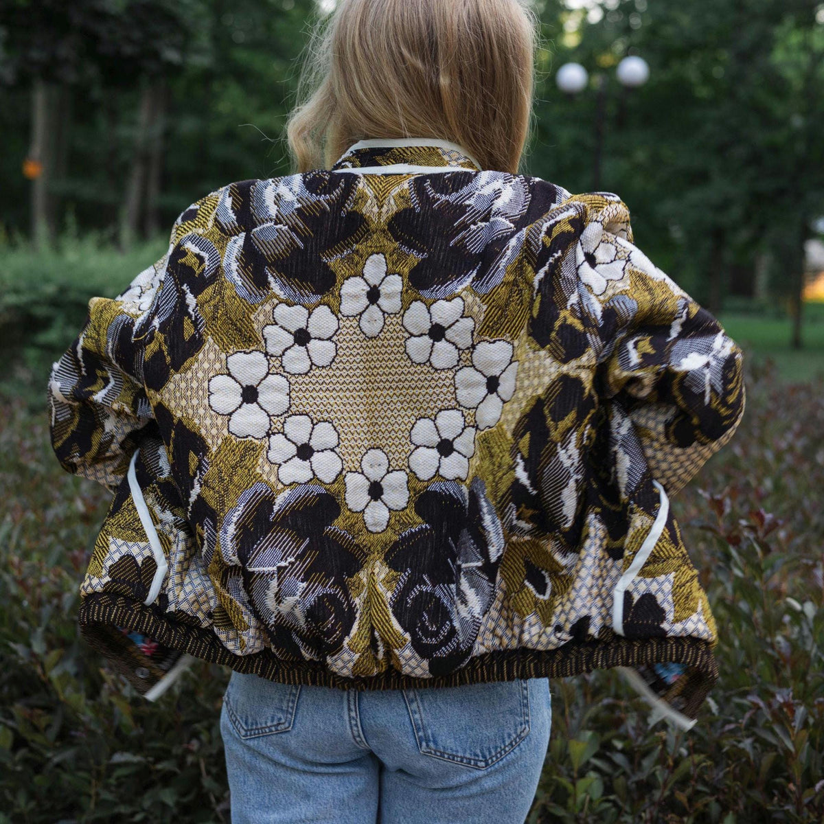 Handmade Tapestry Jacket, Upcycled Vintage Floral Blanket Coat, Oversized Statement Bomber, Unique Boho Outerwear