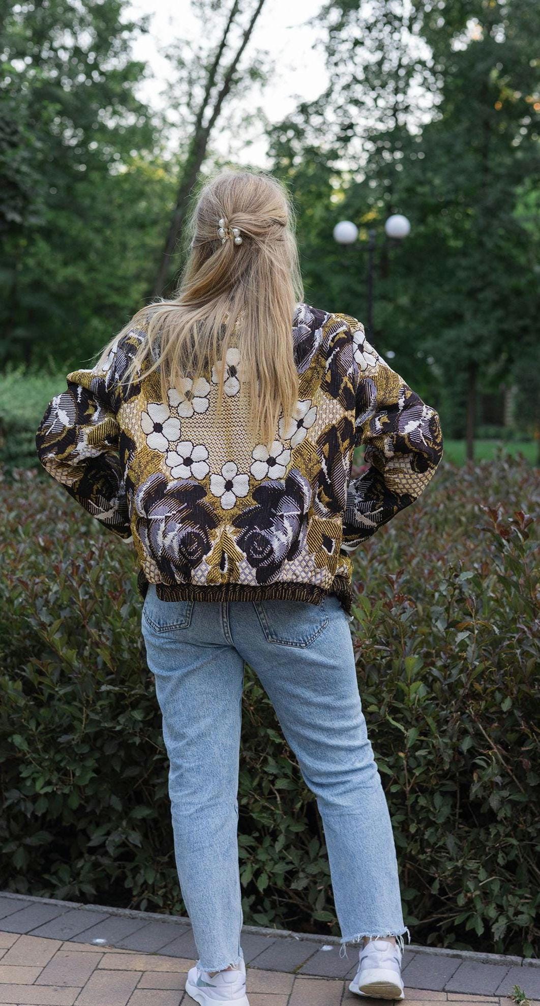 Handmade Tapestry Jacket, Upcycled Vintage Floral Blanket Coat, Oversized Statement Bomber, Unique Boho Outerwear
